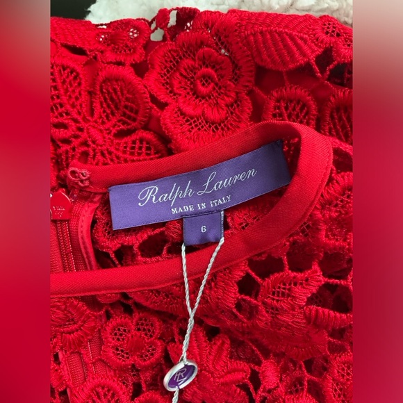 Ralph Lauren Red Lace Dress Midi New with Tags - Picture 3 of 7